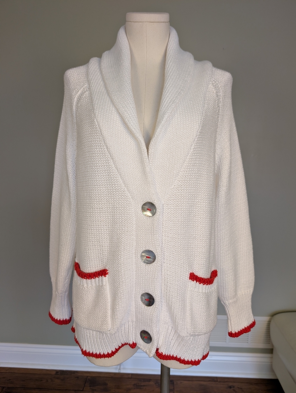 Shannon Passero Women's Knit Cardigan Lobster Graphic Shawl Collar Cotton Size L